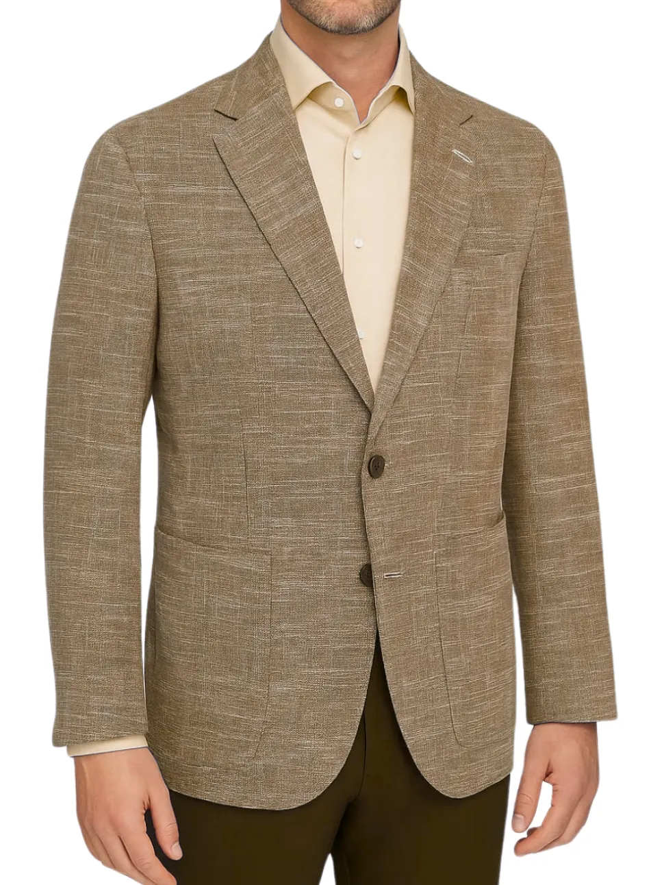 Canuti Silvio Brown Textured Modern Fit Notch lapel Cotton Linen Blend 2 Button Blazer Sportscoat
