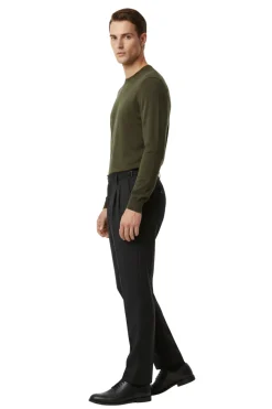 Canuti Solid Black Corduroy Pleated Front Adjustable-Tab Stretch Pants