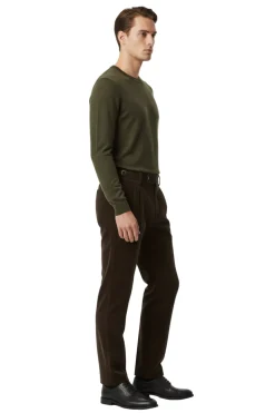 Canuti Solid Brown Corduroy Pleated Front Adjustable-Tab Stretch Pants