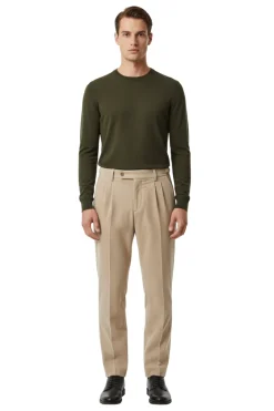 Canuti Solid Tan Corduroy Pleated Front Adjustable-Tab Stretch Pants