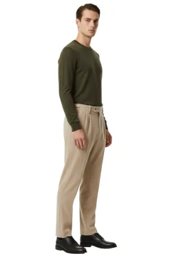 Canuti Solid Tan Corduroy Pleated Front Adjustable-Tab Stretch Pants