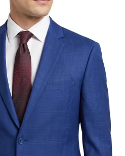 Caravelli Blue Plaid Notch Lapel Slim Fit 2-Button Suit