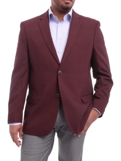 Caravelli Classic Fit Hopsack Weave Burgundy Two Button Stretch Blazer Sportcoat