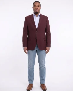 Caravelli Classic Fit Hopsack Weave Burgundy Two Button Stretch Blazer Sportcoat