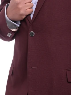 Caravelli Classic Fit Hopsack Weave Burgundy Two Button Stretch Blazer Sportcoat
