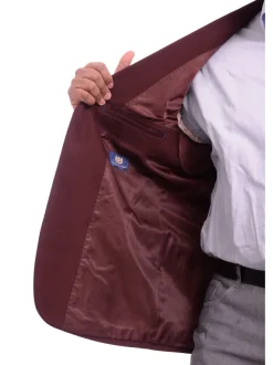 Caravelli Classic Fit Hopsack Weave Burgundy Two Button Stretch Blazer Sportcoat