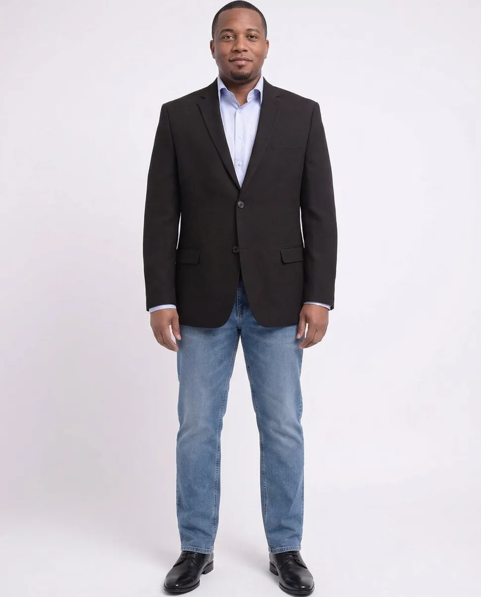 Caravelli Classic Fit Solid Black Hopsack Weave Stretch Blazer Sportcoat