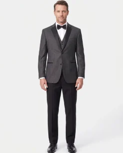Caravelli Mens Black Pindot Slim Fit 3 Piece Tuxedo Suit With Satin Lapels