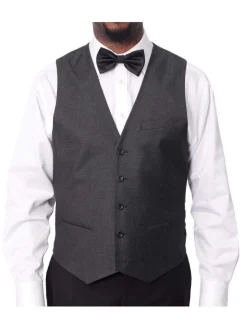 Caravelli Mens Black Pindot Slim Fit 3 Piece Tuxedo Suit With Satin Lapels