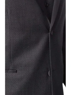 Caravelli Mens Black Pindot Slim Fit 3 Piece Tuxedo Suit With Satin Lapels