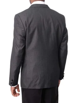 Caravelli Mens Black Pindot Slim Fit 3 Piece Tuxedo Suit With Satin Lapels