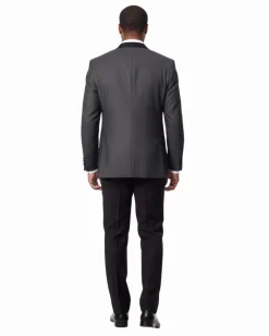 Caravelli Mens Black Pindot Slim Fit 3 Piece Tuxedo Suit With Satin Lapels