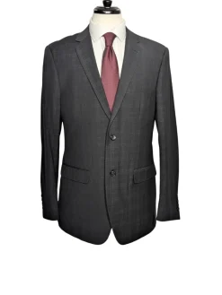 Caravelli Mens Black Plaid Slim Fit 2-Button Suit