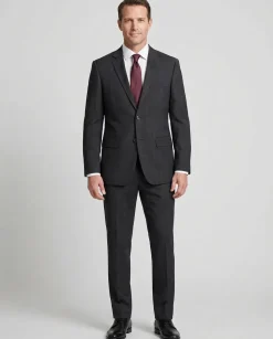 Caravelli Mens Black Plaid Slim Fit 2-Button Suit