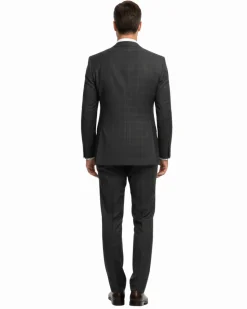 Caravelli Mens Black Plaid Slim Fit 2-Button Suit