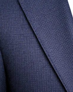 Cardeliano Mens Navy Blue Birdseye Half-Canvassed Slim Fit Notch Lapels 2 Button Wool Suit