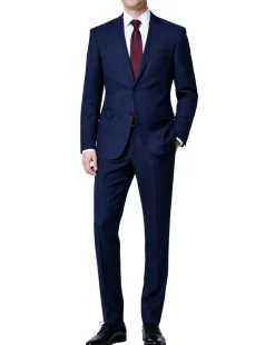 Cardeliano Mens Navy Blue Birdseye Half-Canvassed Slim Fit Notch Lapels 2 Button Wool Suit