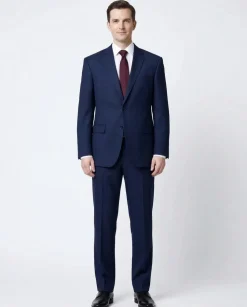 Cardeliano Mens Navy Blue Birdseye Half-Canvassed Classic Fit Notch Lapels 2 Button Wool Suit