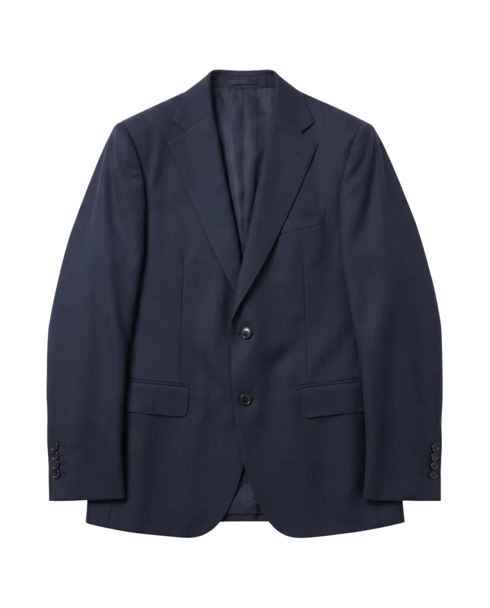 Cardeliano Navy Blue Textured Slim Fit Notch Lapel Wool 2-Button Suit