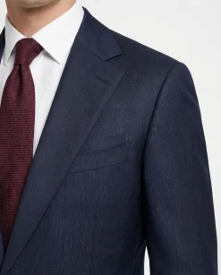 Cardeliano Navy Blue Textured Slim Fit Notch Lapel Wool 2-Button Suit