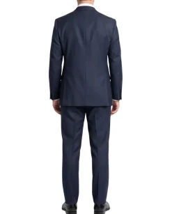 Cardeliano Navy Blue Textured Slim Fit Notch Lapel Wool 2-Button Suit