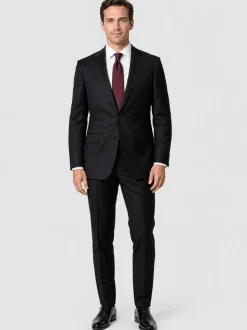 Cardeliano Solid Black Wool Cashmere Notch Lapel Slim Fit 2-Button Suit