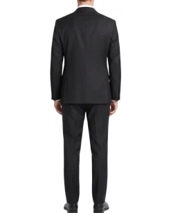 Cardeliano Solid Black Wool Cashmere Notch Lapel Slim Fit 2-Button Suit