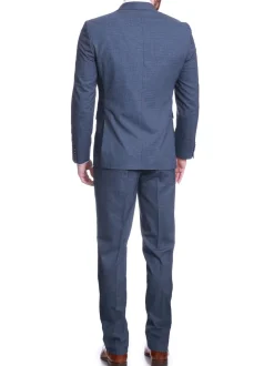Carducci Mens Blue Mini Check Wool Blend Slim Fit Suit With Peak Lapels
