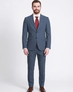 Carducci Mens Blue Mini Check Wool Blend Slim Fit Suit With Peak Lapels