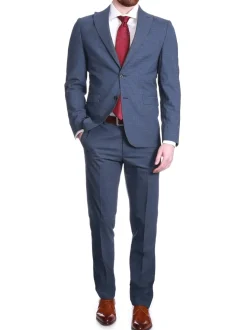 Carducci Mens Blue Mini Check Wool Blend Slim Fit Suit With Peak Lapels