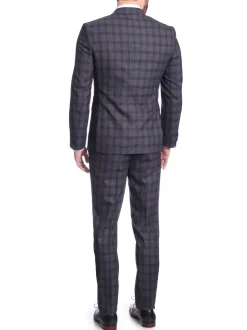 Carducci Mens Blue Windowpane Wool Blend Slim Fit Suit With Peak Lapels