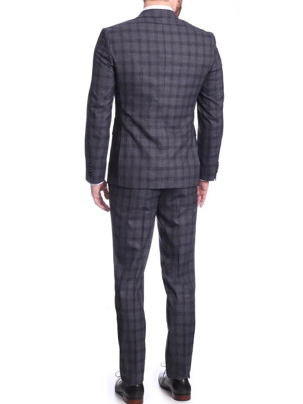 Carducci Mens Blue Windowpane Wool Blend Slim Fit Suit With Peak Lapels