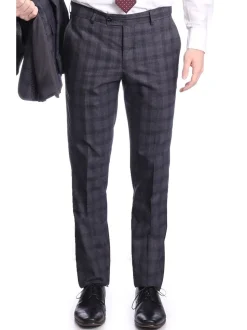 Carducci Mens Blue Windowpane Wool Blend Slim Fit Suit With Peak Lapels