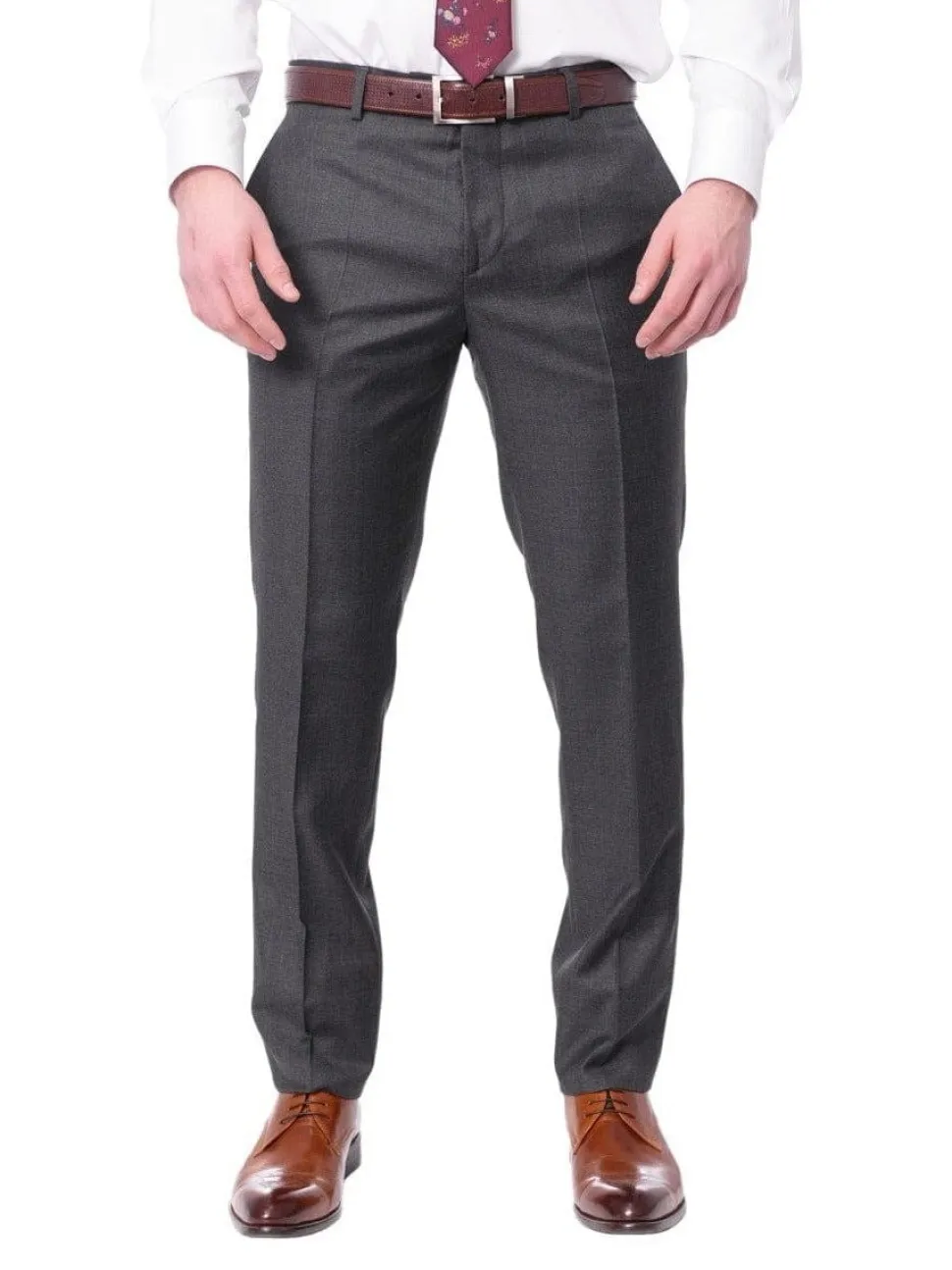 Carducci Mens Gray With Blue Windowpane 100% Wool Slim Fit Suit