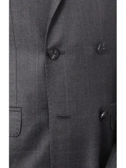Carducci Mens Gray With Blue Windowpane 100% Wool Slim Fit Suit