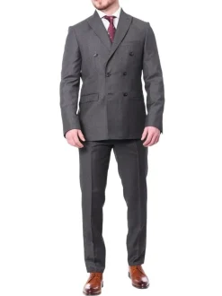 Carducci Mens Gray With Blue Windowpane 100% Wool Slim Fit Suit