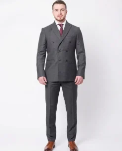 Carducci Mens Gray With Blue Windowpane 100% Wool Slim Fit Suit