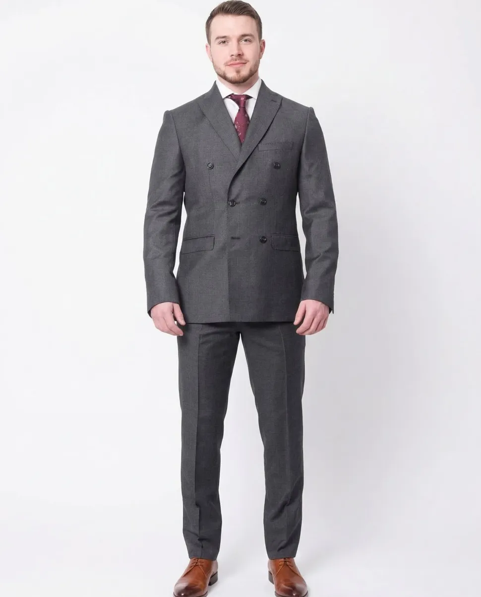 Carducci Mens Gray With Blue Windowpane 100% Wool Slim Fit Suit