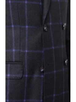 Carducci Mens Navy Blue Windowpane 100% Wool Flannel Slim Fit Suit