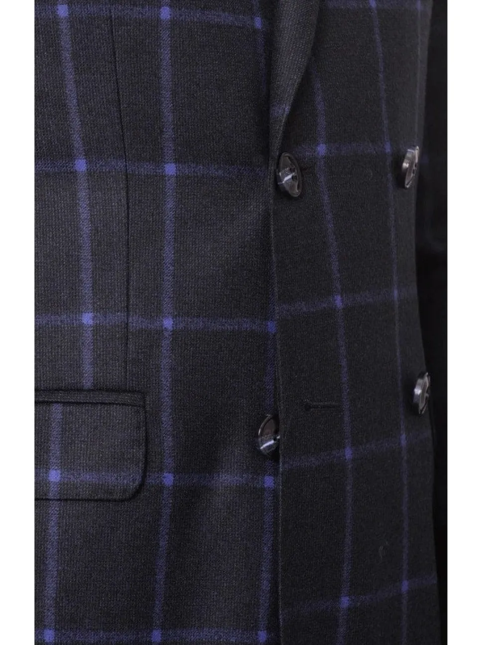 Carducci Mens Navy Blue Windowpane 100% Wool Flannel Slim Fit Suit