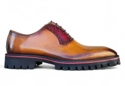 Carrucci Cognac Burgundy Hybrid Lug Sole Leather Oxford Shoes
