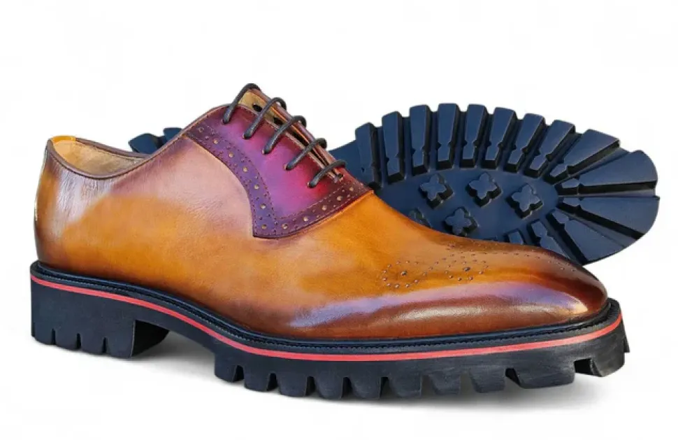 Carrucci Cognac Burgundy Hybrid Lug Sole Leather Oxford Shoes