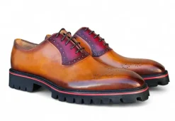 Carrucci Cognac Burgundy Hybrid Lug Sole Leather Oxford Shoes