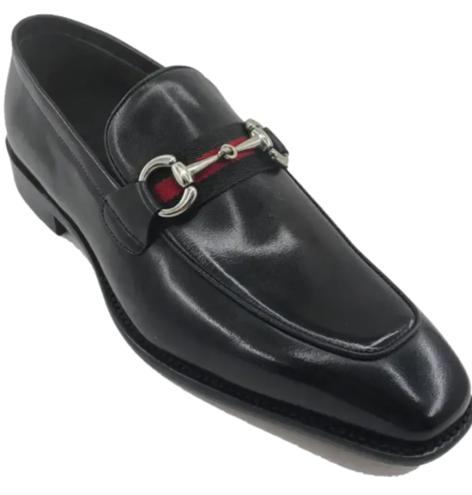 Carrucci Men's Black Burnished Calfskin Horsebit Loafer Dress Shoes