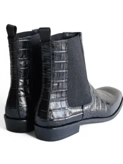 Carrucci Mens Black Crocodile Embossed Leather Chelsea Boots