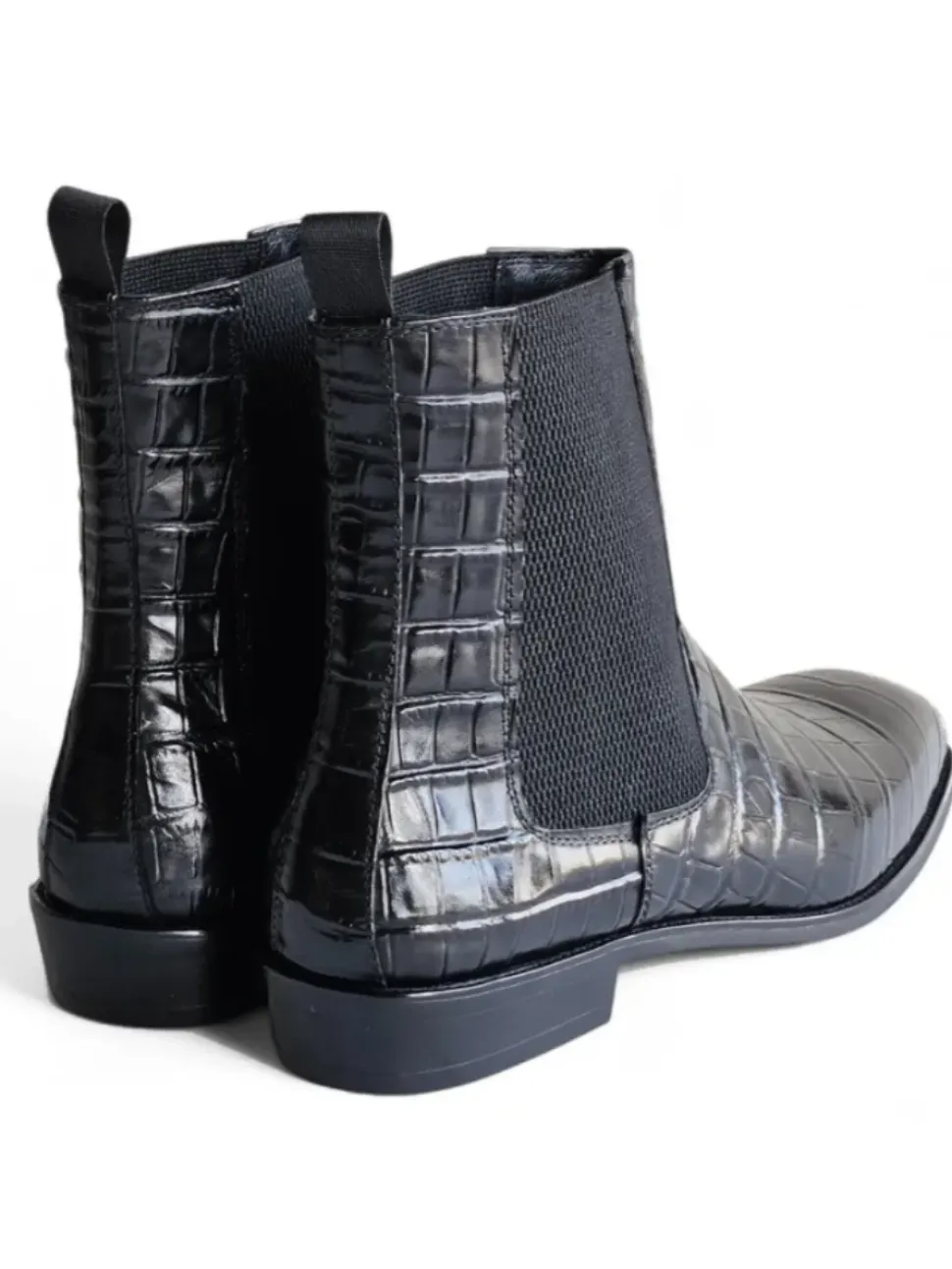 Carrucci Mens Black Crocodile Embossed Leather Chelsea Boots