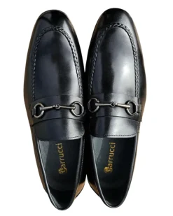 Carrucci Men’s Black Full-Grain Leather Buckle Loafers