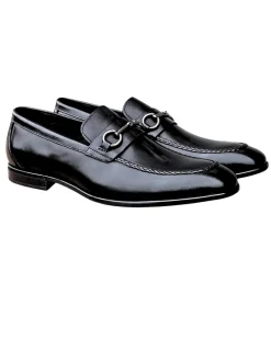 Carrucci Men’s Black Full-Grain Leather Buckle Loafers