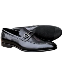 Carrucci Men’s Black Full-Grain Leather Buckle Loafers