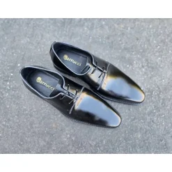 Carrucci Mens Black Lace-up Oxford Leather Dress Shoes With Lug Sole